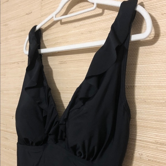 DKNY Black Ruffle V-neck One Piece Swimsuit size 16 - Picture 3 of 9